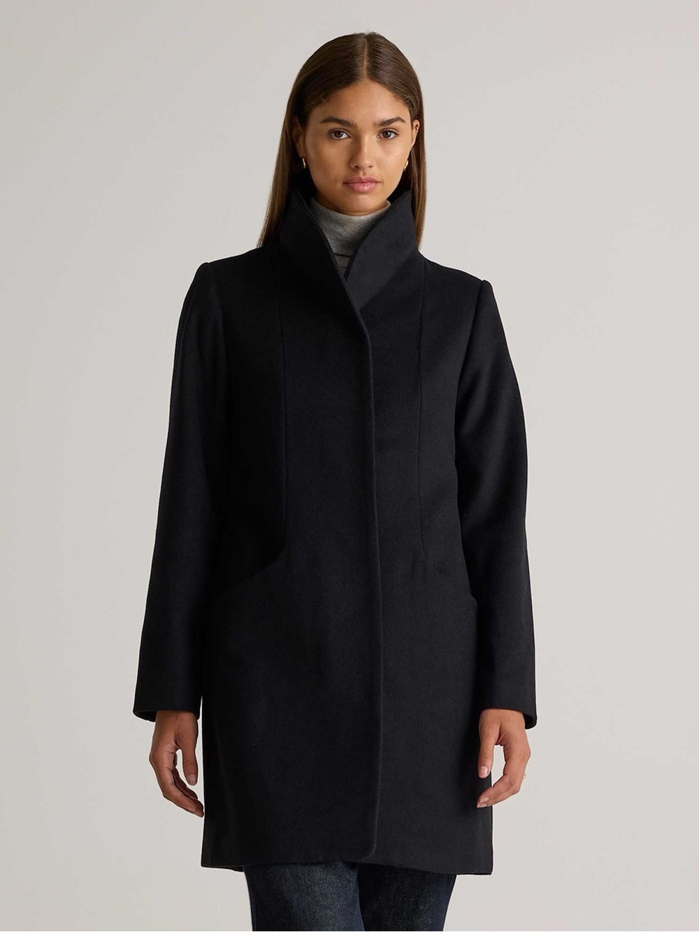 Quince Italian Wool Cocoon Coat XS BLACK